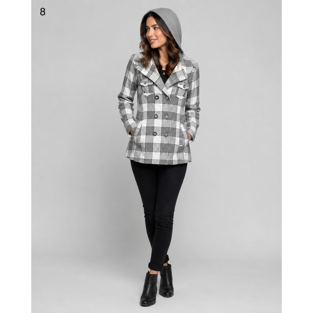 Hurley Jacket Womens Small White Gray Plaid Cotton Full Zip Button Pockets Hood